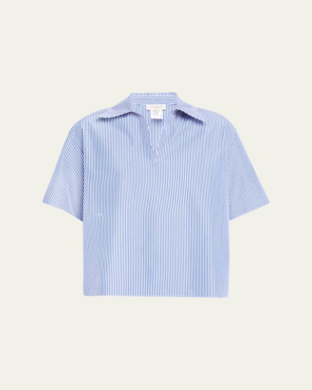Striped Point-Collar Popover Blous